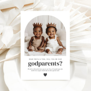 Godparents Arched Photo Proposal Boy Twins Invitation