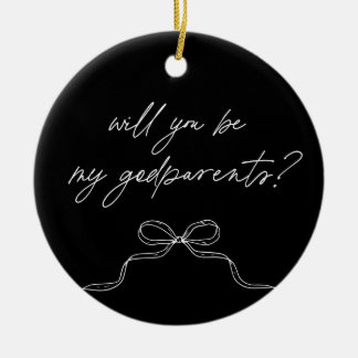 Godparents Black Handwritten Bow Proposal Ceramic Tree Decoration