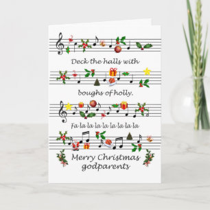 Godparents Christmas Sheet Music Deck The Halls Holiday Card