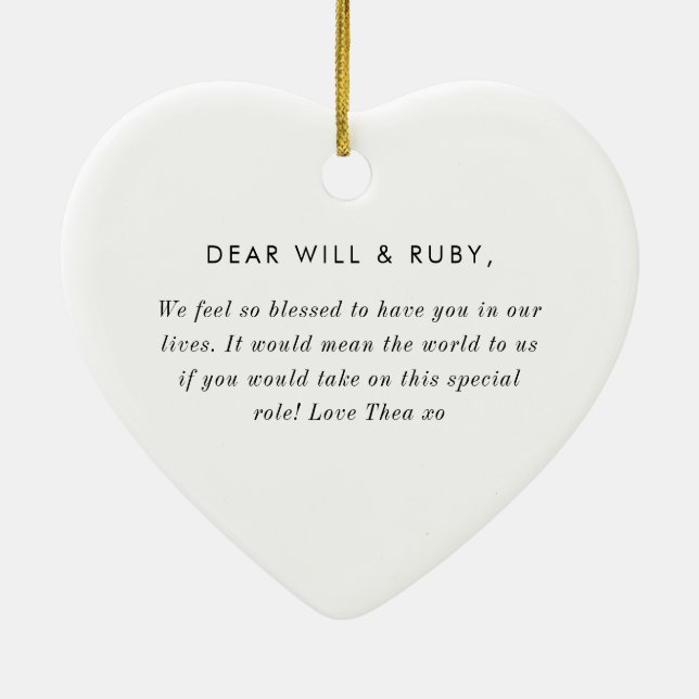 Godparents Handwritten Bow Proposal Ceramic Tree Decoration (Back)