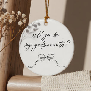 Godparents Handwritten Bow Proposal Ceramic Tree Decoration
