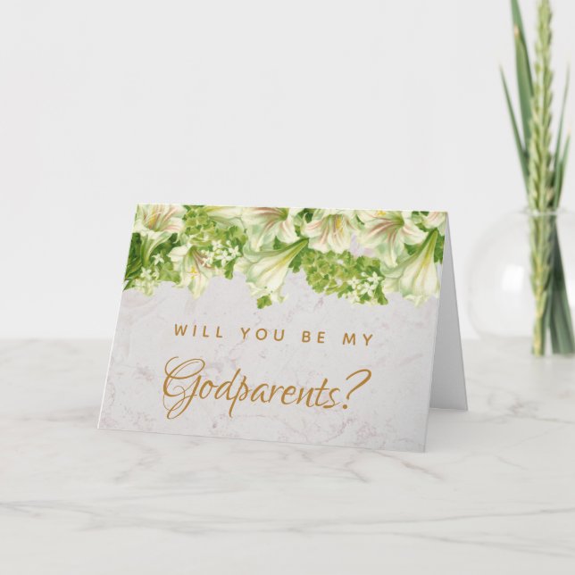 Godparents Proposal Floral Lilies Marble Card (Front)