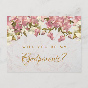 Godparents Proposal Floral Marble Orchids Postcard