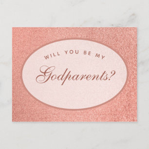 Godparents Proposal Rose Gold White Oval Script Postcard