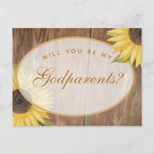 Godparents Proposal Rustic Sunflower and Wood Postcard