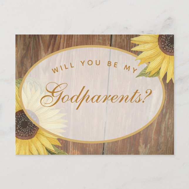 Godparents Proposal Rustic Sunflower and Wood Postcard (Front)