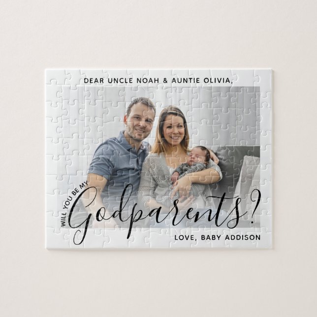 Godparents Proposal Simple Modern Script Photo Jigsaw Puzzle (Horizontal)