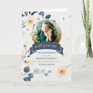 Godparents Request Blue and Yellow Blossoms Photo  Card