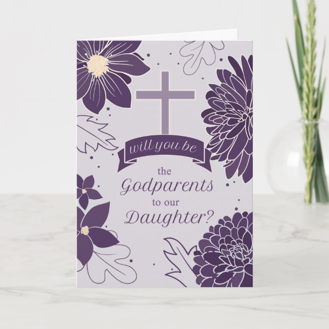 Godparents Request Daughter Bold Plum Botanical Card (Front)