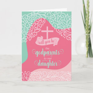 Godparents Request for Daughter Pink and Sea Green Card