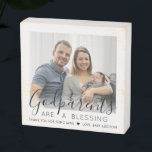 Godparents Thank You Godchild Baptism Photo Square Wooden Box Sign<br><div class="desc">A thoughtful way to thank your baby's godparents is to give them a stylish photo gift of their godchild that they can save as a keepsake. All pictures and wording are simple to personalise, including quote that reads "Godparents are a blessing, thank you for being mine." (IMAGE PLACEMENT TIP: An...</div>