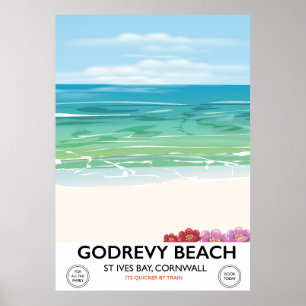 Godrevy Beach St Ives Bay, Cornwall travel poster