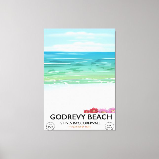 Godrevy Beach St Ives Bay, Cornwall travel poster Canvas Print (Front)