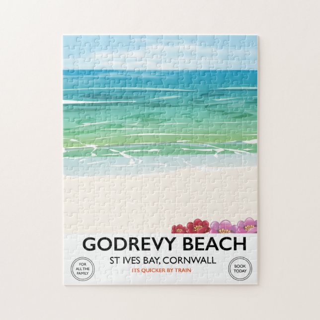 Godrevy Beach St Ives Bay, Cornwall travel poster Jigsaw Puzzle (Vertical)