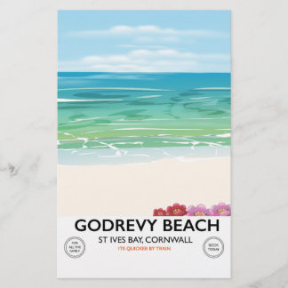 Godrevy Beach St Ives Bay, Cornwall travel poster Stationery