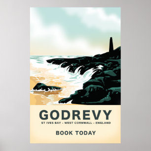 Godrevy St Ives Bay, west Cornwall Travel poster