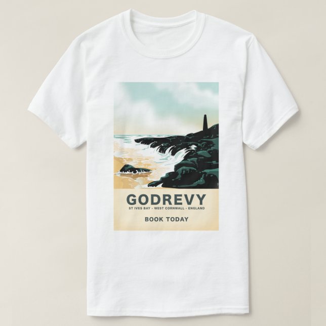 Godrevy St Ives Bay, west Cornwall Travel poster T-Shirt (Design Front)