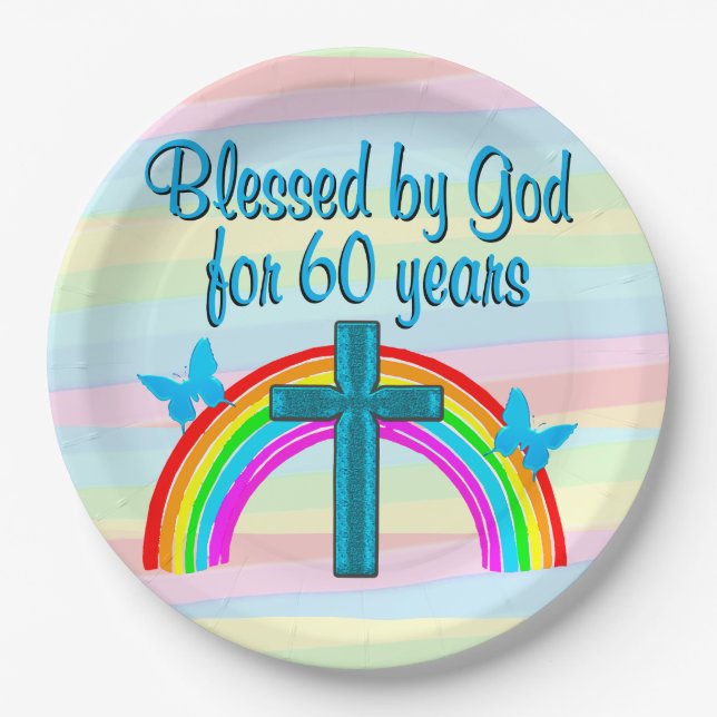 GOD'S BLESSINGS 60TH BIRTHDAY PAPER PLATES (Front)