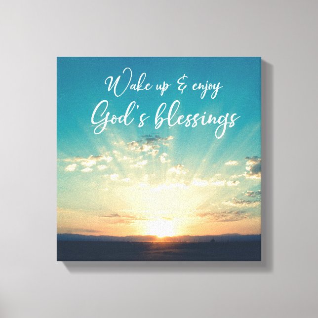God's Blessings Quote with Early Sunrise Beams Canvas Print (Front)