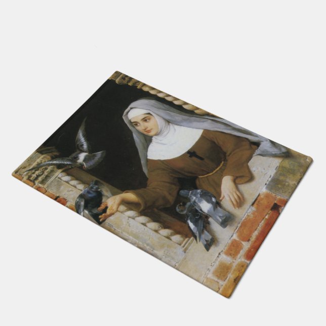 God's Creatures (Nun Feeding Birds) Doormat (Angled)