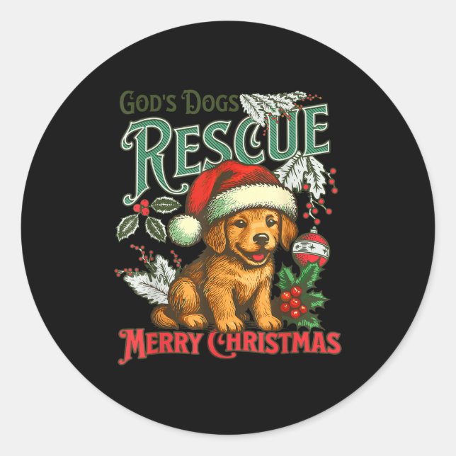 God's Dogs Rescue Christmas Santa Golden Retriever Classic Round Sticker (Front)