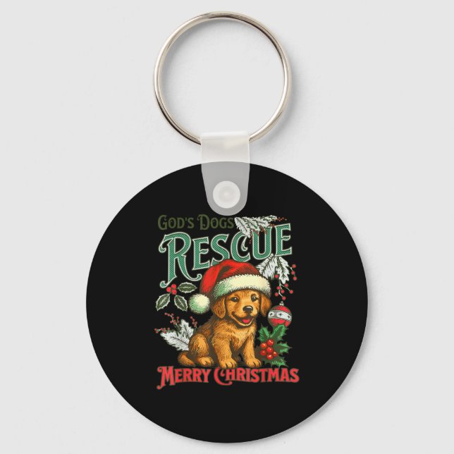 God's Dogs Rescue Christmas Santa Golden Retriever Key Ring (Front)