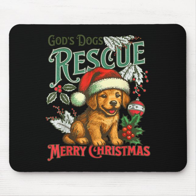God's Dogs Rescue Christmas Santa Golden Retriever Mouse Mat (Front)
