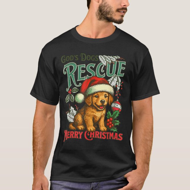God's Dogs Rescue Christmas Santa Golden Retriever T-Shirt (Front)