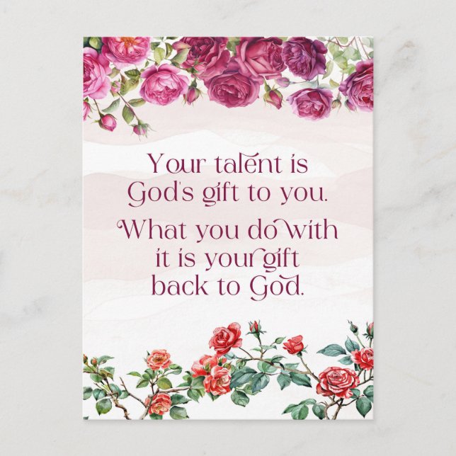 Gods Gift Is Your Talent Pretty Red Purple Roses Postcard (Front)