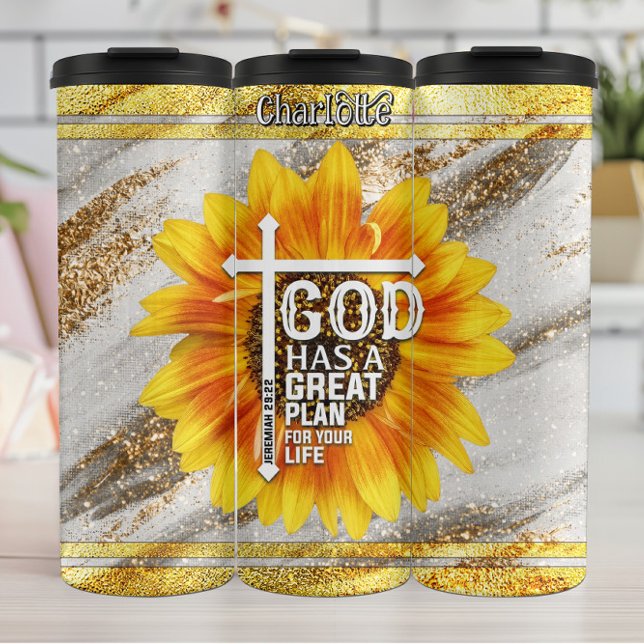 God's Great Plan Sunflower Faith Thermal Tumbler (Creator Uploaded)