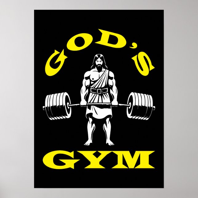 God's Gym, Funny Jesus Workout Bodybuilding Gym Poster (Front)