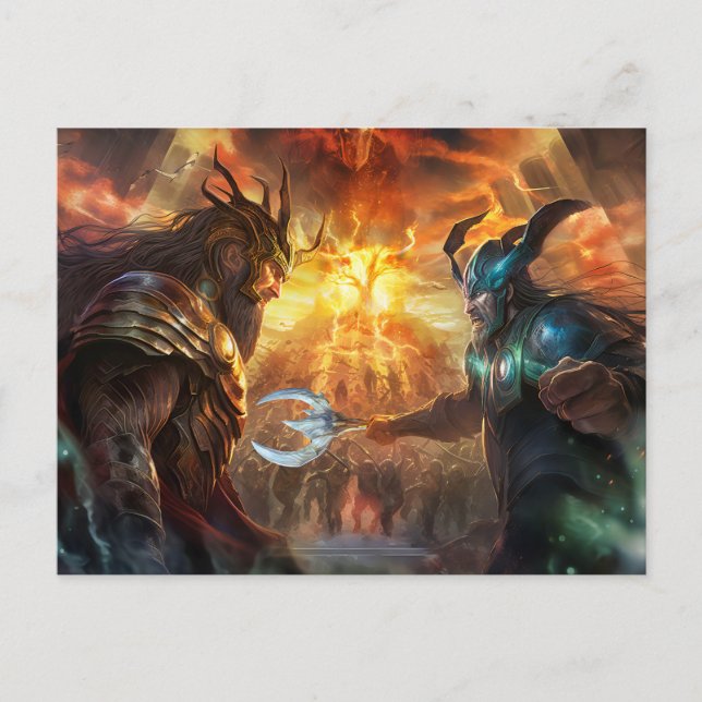 Gods Heimdall and Loki fighting at Ragnarök Postcard (Front)
