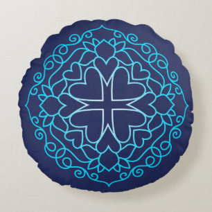 God's Love Cross Hearts Mandala Round Cushion
