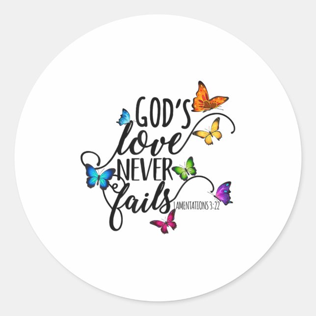 God's Love Never Fails - Butterfly Art - Religious Classic Round Sticker (Front)