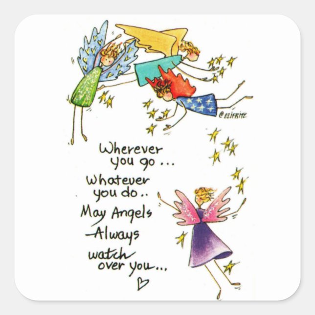 God's Messengers Watching Over you modern coloured Square Sticker (Front)