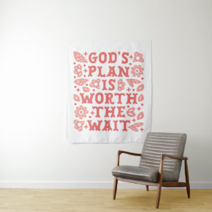 God's plan is worth the wait Christian girl pink Tapestry