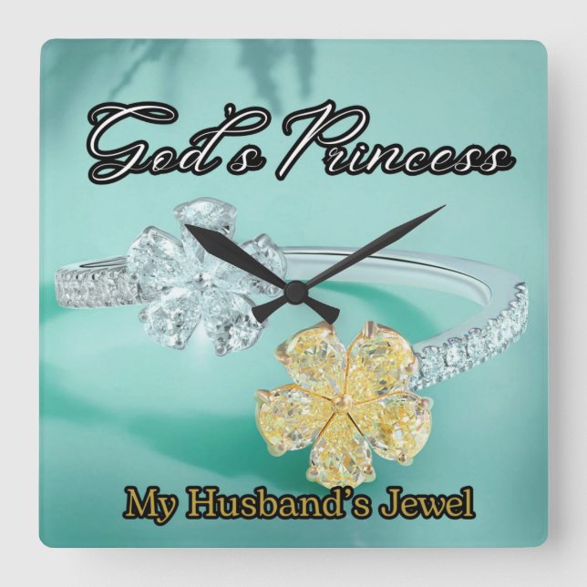 God's Princess Bling Turquoise Square Wall Clock (Front)