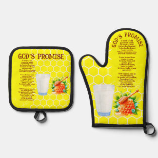 God's Promise Yellow Honey Hive Print Oven Mitt & Pot Holder Set