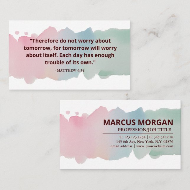 God's Promises Watercolor Scripture - Matthew 6:34 Business Card (Front/Back)