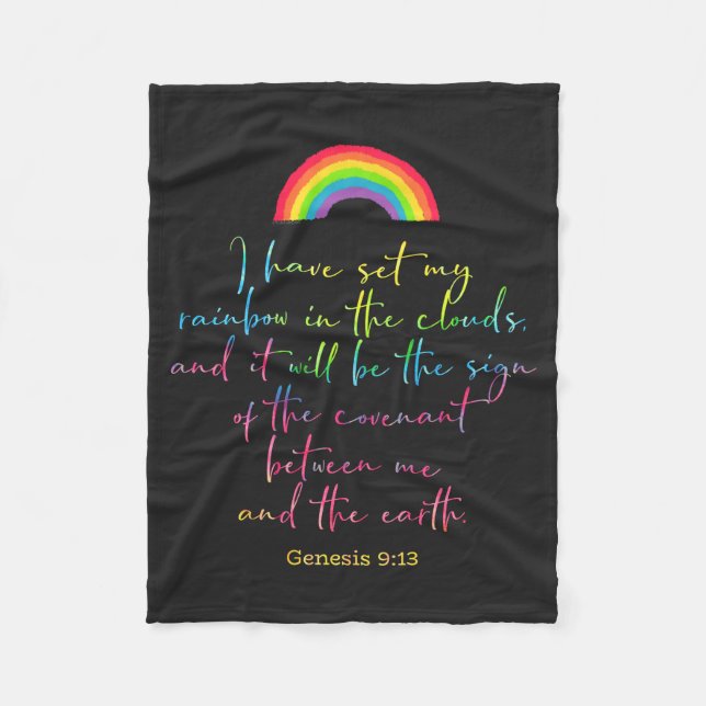 God's Rainbow Genesis 9 Christian Bible Verse Kids Fleece Blanket (Front)