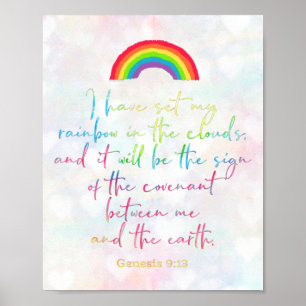 God's Rainbow Genesis 9 Christian Bible Verse Wall Poster