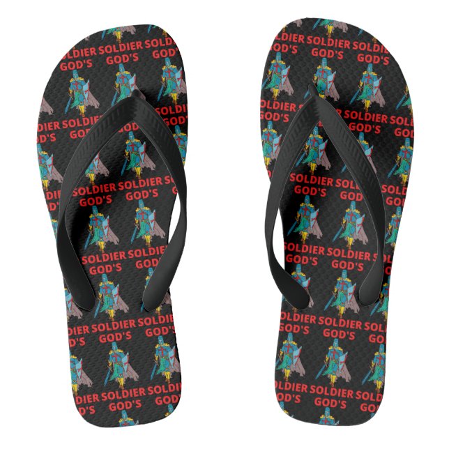 God's Soldier In Arms Black All-Over Print Unisex Flip Flops (Footbed)