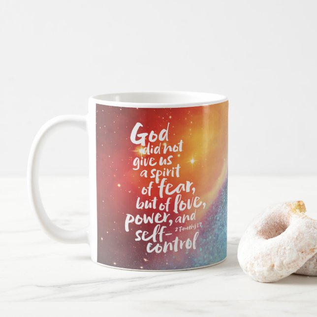 GOD's Spirit of Love - NO FEAR - Christian Verse Coffee Mug (With Donut)