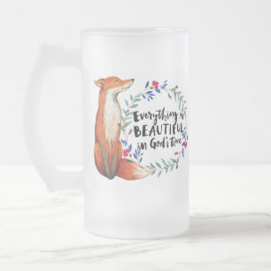 gods time foxes frosted glass beer mug