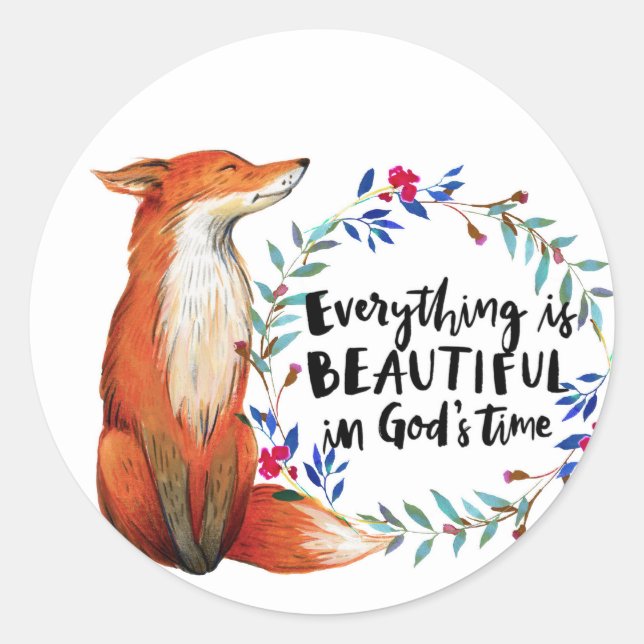 God's Time Watercolor Fox Classic Round Sticker (Front)