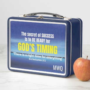 GODS TIMING Inspirational Christian Quote Metal Lunch Box