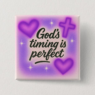 god's timing is perfect airbrush retro 90s purple 15 cm square badge