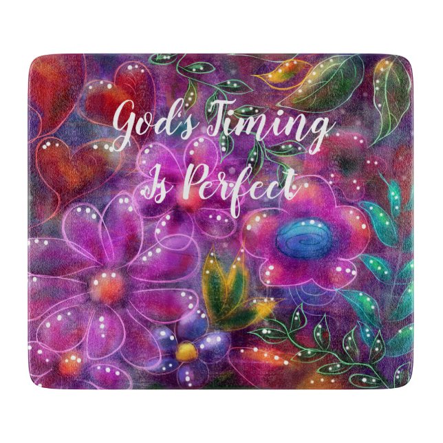 God's Timing is Perfect Floral Abstract Pink Red  Cutting Board (Front)
