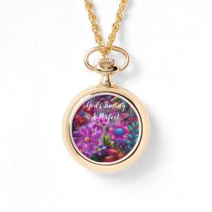 God's Timing is Perfect Floral Abstract Pink Red Watch