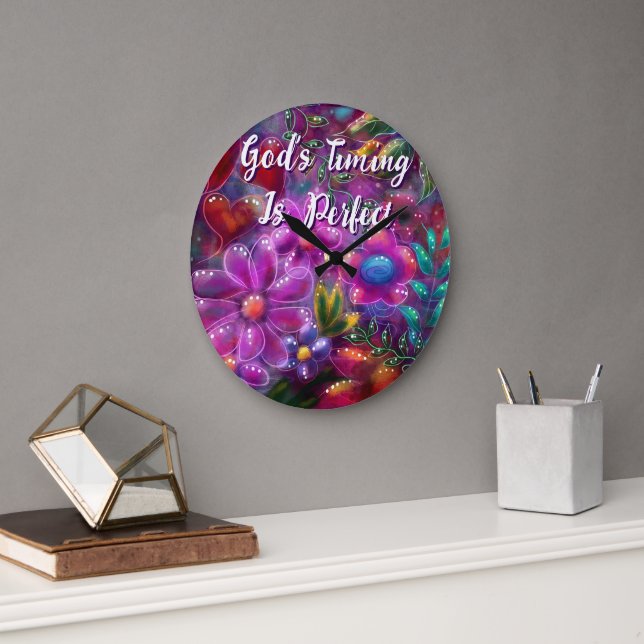 God's Timing is Perfect Floral Personalised Large Clock (Office)